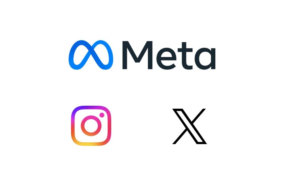 META、Instagram、X（旧Twitter）のロゴ